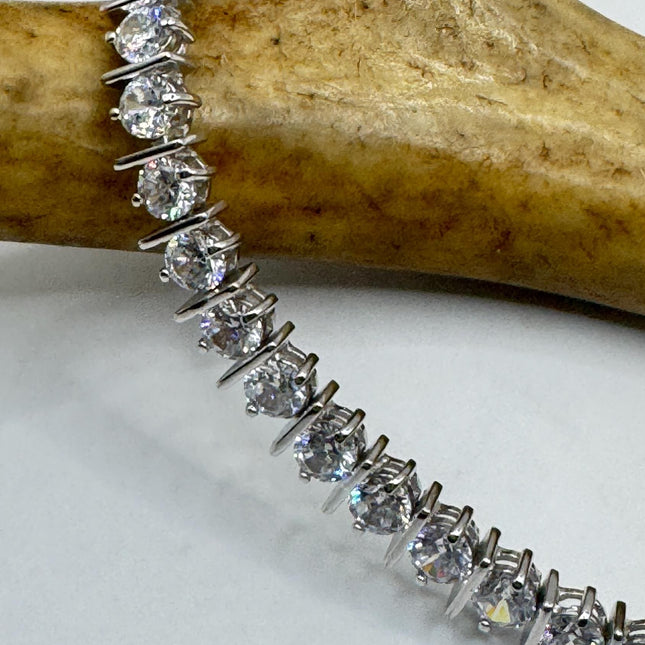 Vintage Cubic Zirconia Tennis Bracelet: 925 Sterling Silver Minimalist Gemstone