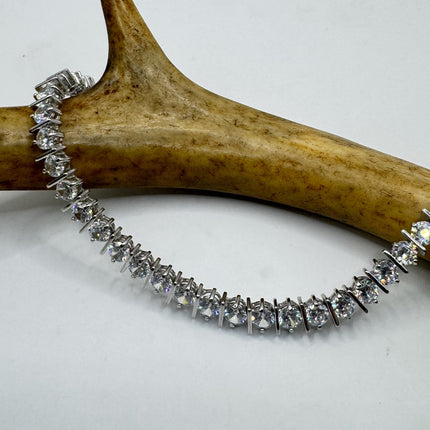 Vintage Cubic Zirconia Tennis Bracelet: 925 Sterling Silver Minimalist Gemstone