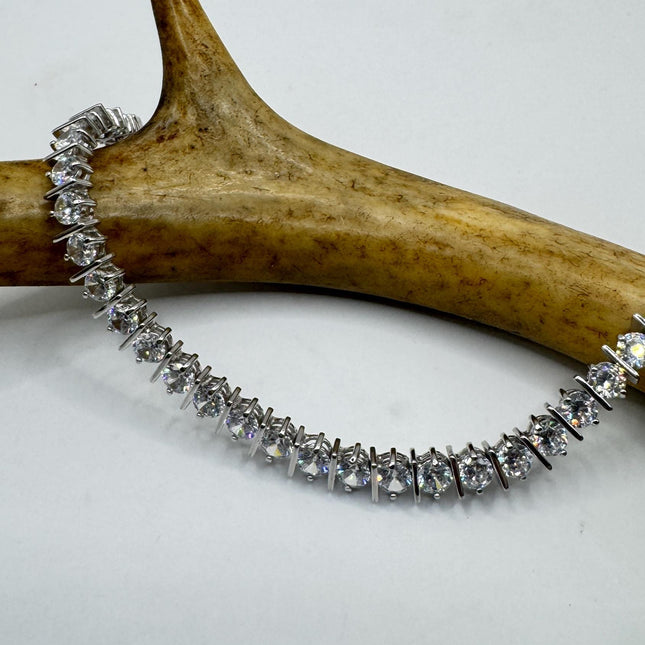 Vintage Cubic Zirconia Tennis Bracelet: 925 Sterling Silver Minimalist Gemstone