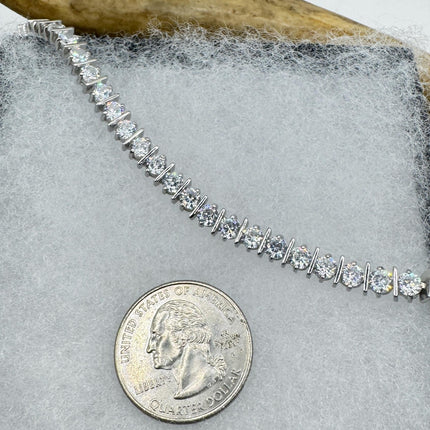 Vintage Cubic Zirconia Tennis Bracelet: 925 Sterling Silver Minimalist Gemstone