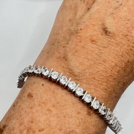 Vintage Cubic Zirconia Tennis Bracelet: 925 Sterling Silver Minimalist Gemstone