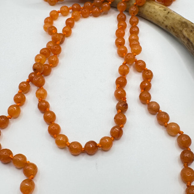 Vintage Orange Facetted Carnelian Beaded Necklace: Gemstone Jumprope Style, 56 inch