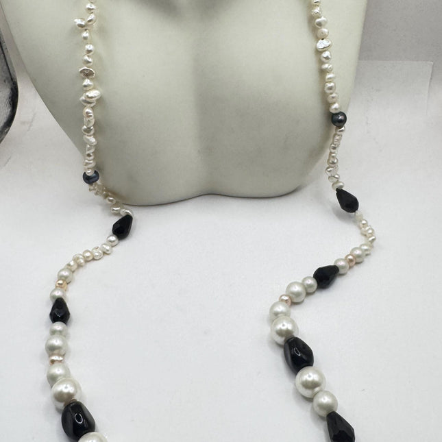 Vintage White Pearl Long Beaded Necklace: 36 Inch