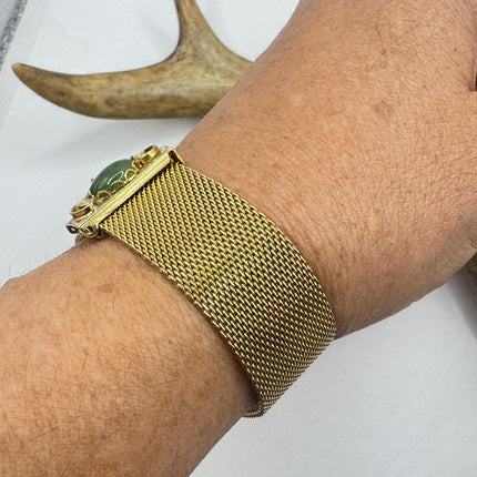 Vintage Green Jade Gold Filled Bracelet - Minimal Everyday Layered Stacking - Dainty Simple Design