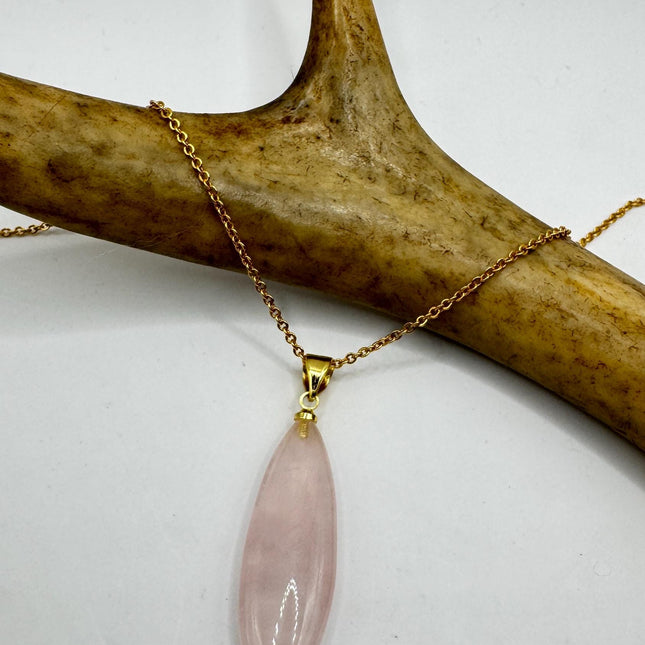 Vintage Pink Rose Quartz Boho Gold Filled Necklace
