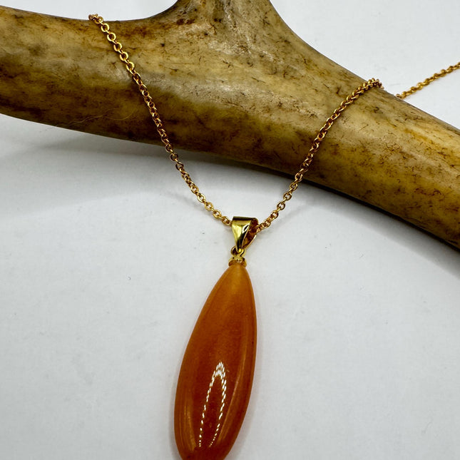 Vintage Red Carnelian Gold Filled Necklace - Lucky Everyday Bold Statement Pendant