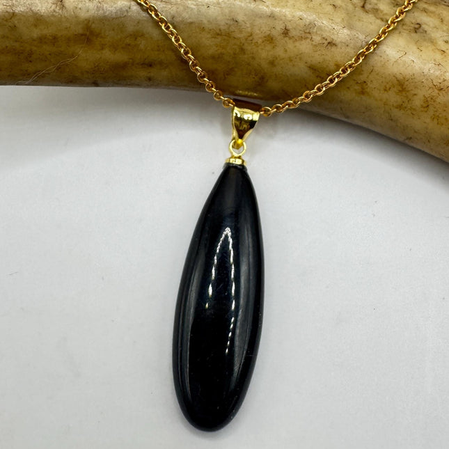 Vintage Black Onyx Gold Filled Necklace: Minimalist Crystal Charm