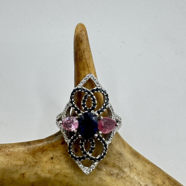 Vintage Blue Sapphire Ring: 925 Sterling Silver