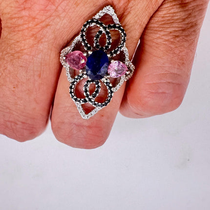 Vintage Blue Sapphire Ring: 925 Sterling Silver