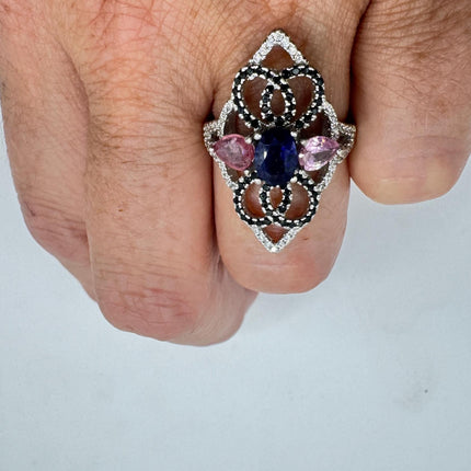 Vintage Blue Sapphire Ring: 925 Sterling Silver