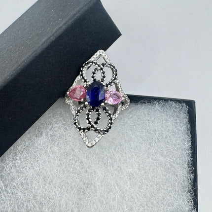Vintage Blue Sapphire Ring: 925 Sterling Silver