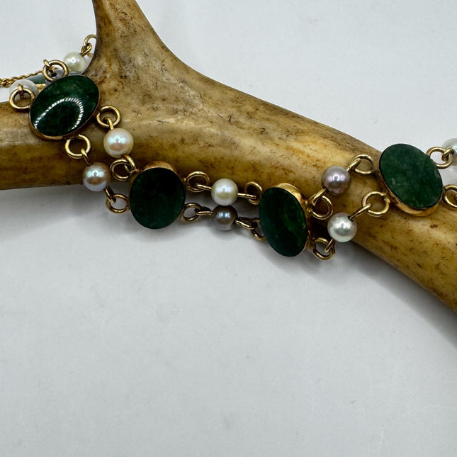 Green Jade Bracelet, Gold Filled Vintage Style (Dainty, Stackable)