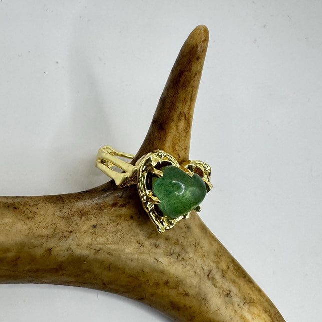 Vintage Green Jade Ring, Heart Stone Chunky Cocktail (Resizing Available)