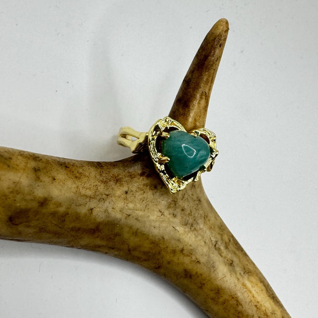 Vintage Green Amazonite Ring, Heart Stone Chunky Cocktail (Resizing Available)
