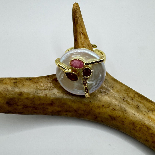 Vintage Pearl Ring: Golden 925 Sterling Silver Adjustable Band