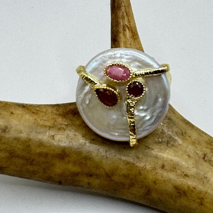 Vintage Pearl Ring: Golden 925 Sterling Silver Adjustable Band