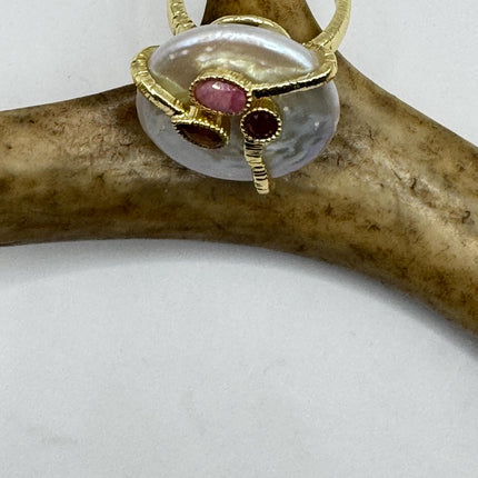 Vintage Pearl Ring: Golden 925 Sterling Silver Adjustable Band