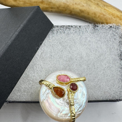 Vintage Pearl Ring: Golden 925 Sterling Silver Adjustable Band