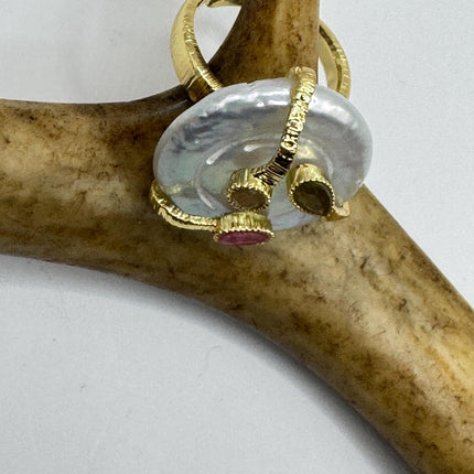 Vintage Pearl Ring: Golden 925 Sterling Silver Adjustable Band