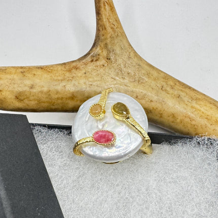 Vintage Pearl Ring: Golden 925 Sterling Silver Adjustable Band
