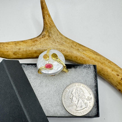 Vintage Pearl Ring: Golden 925 Sterling Silver Adjustable Band