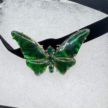 Vintage Green Abalone Butterfly Brooch Pin