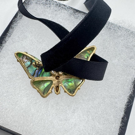 Vintage Green Abalone Butterfly Brooch Pin
