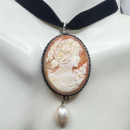 Vintage Cameo Pendant 925 Sterling silver choker