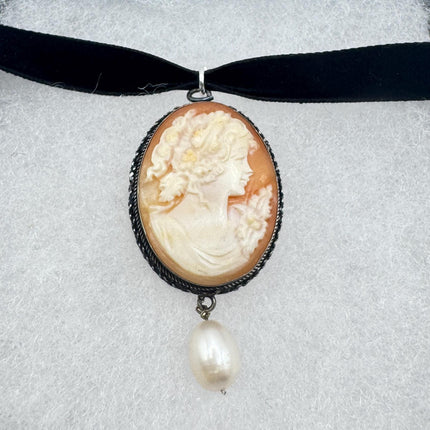 Vintage Cameo Pendant 925 Sterling silver choker