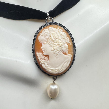 Vintage Cameo Pendant 925 Sterling silver choker