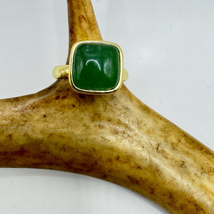 Vintage Golden Green Jade Lucky Cocktail Ring Adjustable
