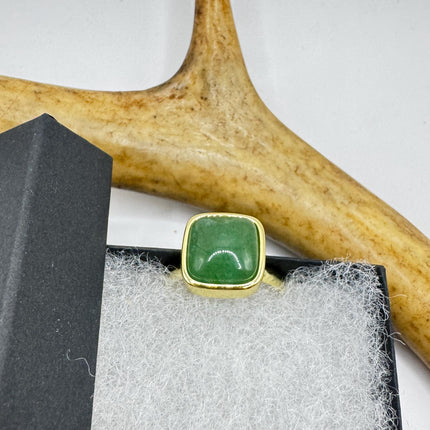 Vintage Golden Green Jade Lucky Cocktail Ring Adjustable