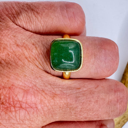 Vintage Golden Green Jade Lucky Cocktail Ring Adjustable