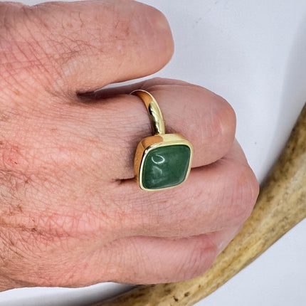 Vintage Golden Green Jade Lucky Cocktail Ring Adjustable