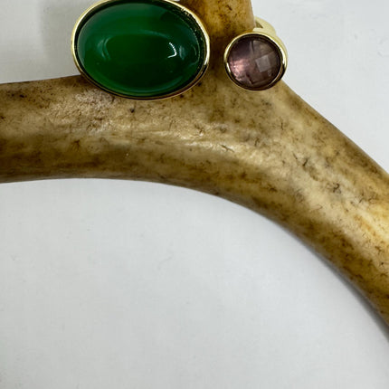 Vintage Golden Green Jade Amethyst Lucky Cocktail Ring Adjustable