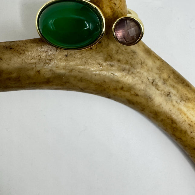 Vintage Golden Green Jade Amethyst Lucky Cocktail Ring Adjustable
