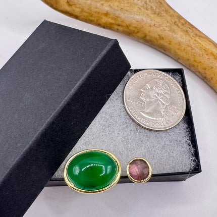 Vintage Golden Green Jade Amethyst Lucky Cocktail Ring Adjustable