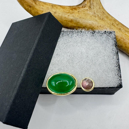 Vintage Golden Green Jade Amethyst Lucky Cocktail Ring Adjustable