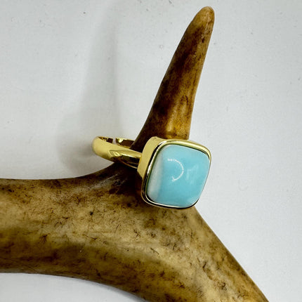 Vintage Golden Blue Larimar Lucky Cocktail Ring Adjustable