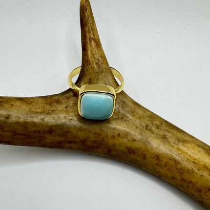 Vintage Golden Blue Larimar Lucky Cocktail Ring Adjustable