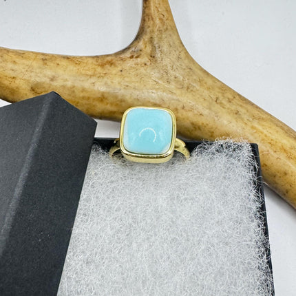 Vintage Golden Blue Larimar Lucky Cocktail Ring Adjustable