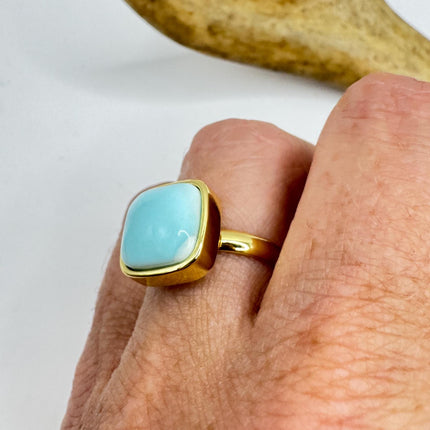 Vintage Golden Blue Larimar Lucky Cocktail Ring Adjustable