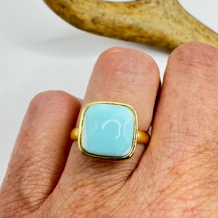 Vintage Golden Blue Larimar Lucky Cocktail Ring Adjustable
