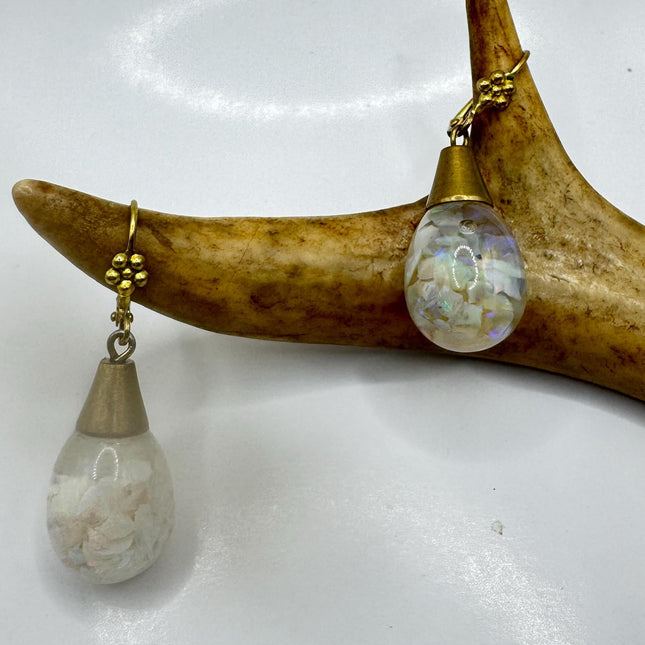 Vintage White Fire Floating Opal Earrings - Gold 925 Sterling Silver