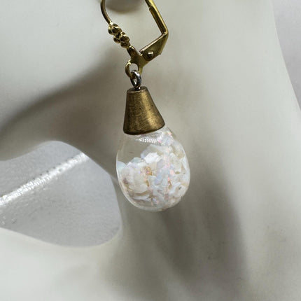Vintage White Fire Floating Opal Earrings - Gold 925 Sterling Silver