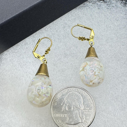 Vintage White Fire Floating Opal Earrings - Gold 925 Sterling Silver