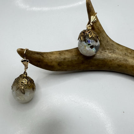 Vintage White Fire Floating Opal Earrings - Gold 925 Sterling Silver