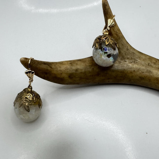 Vintage White Fire Floating Opal Earrings - Gold 925 Sterling Silver