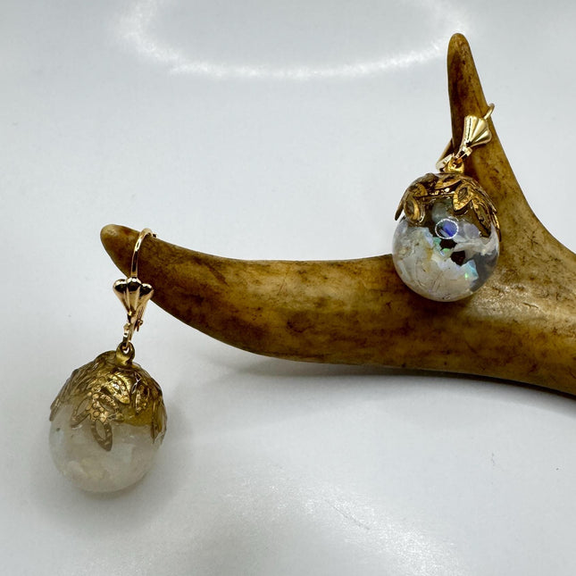 Vintage White Fire Floating Opal Earrings - Gold 925 Sterling Silver