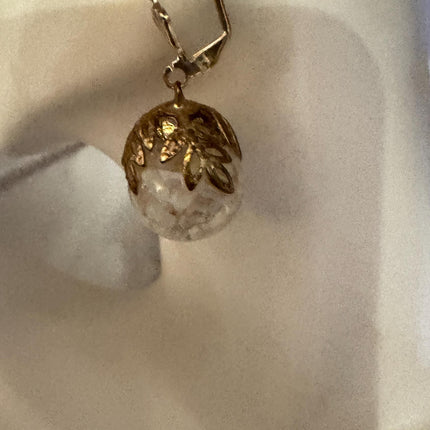 Vintage White Fire Floating Opal Earrings - Gold 925 Sterling Silver